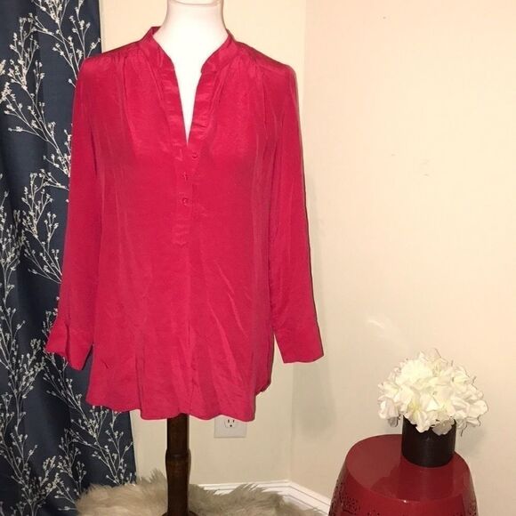 Amanda Uprichard Silk Long Sleeve Popover Blouse - Picture 1 of 8